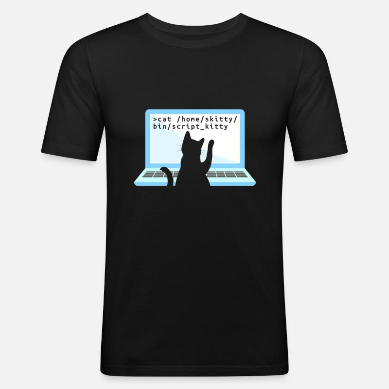 Katze als Programmierer Coder Katzenbesitzer - Männer Slim Fit T-Shirt - Schwarz