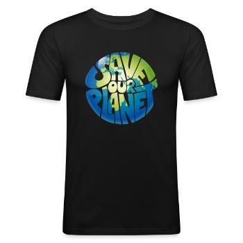 Save our Planet Umwelt Klimaschutz - Männer Slim Fit T-Shirt - Schwarz - Vorne - Nik (191cm)