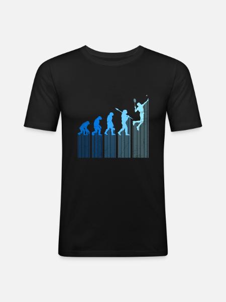 Badmintonspieler Evolution Affe Mensch Entwicklung - Männer Slim Fit T-Shirt - Schwarz