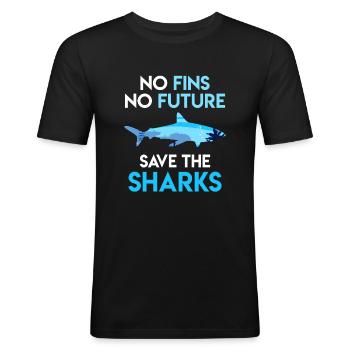 Protection des requins Pas d’ailerons pas d’avenir Sauver les requins - T-shirt près du corps Homme - noir - Devant - Nik (191cm)