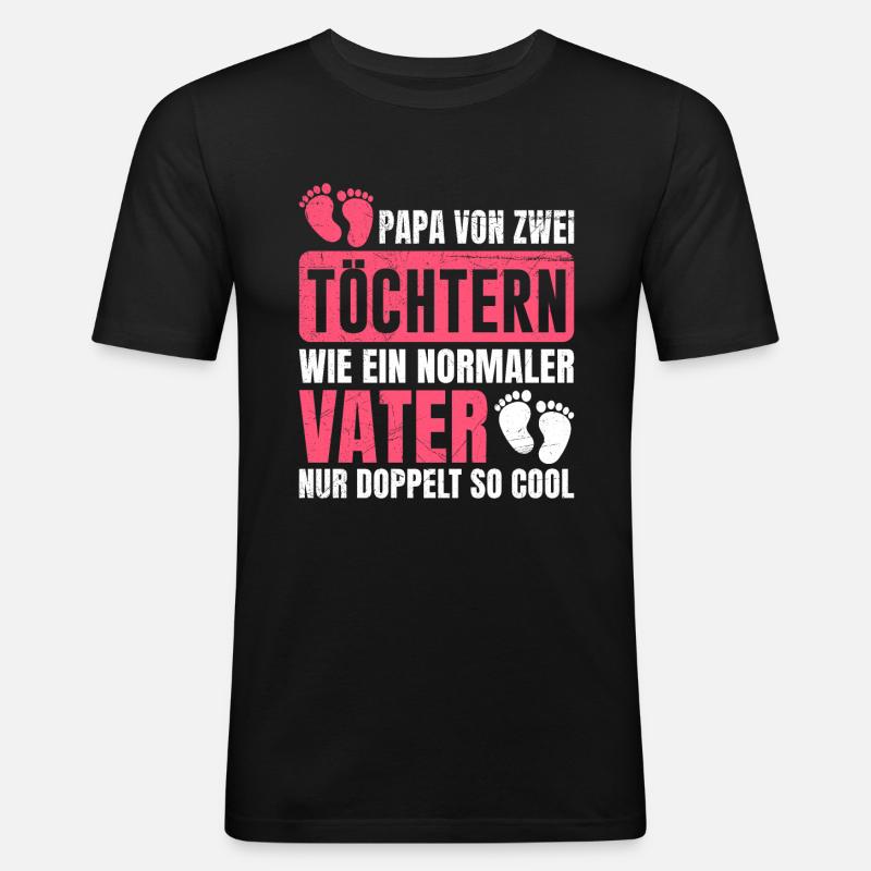 Papa 2 Töchter - Männer Slim Fit T-Shirt - Schwarz