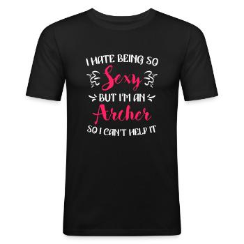 Tir à l’arc féminin - T-shirt près du corps Homme - noir - Devant - Nik (191cm)