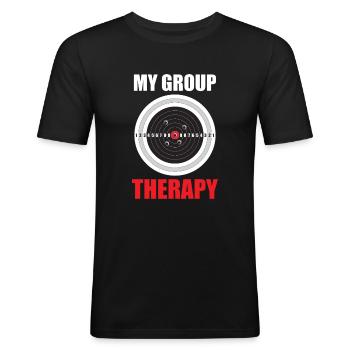 Meine Gruppentherapie Zielscheibe Sportschütze - Männer Slim Fit T-Shirt - Schwarz - Vorne - Nik (191cm)