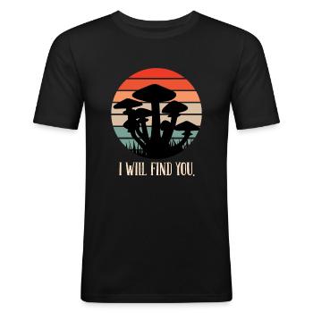 Je vous trouverai ramasser des champignons - T-shirt près du corps Homme - noir - Devant - Nik (191cm)
