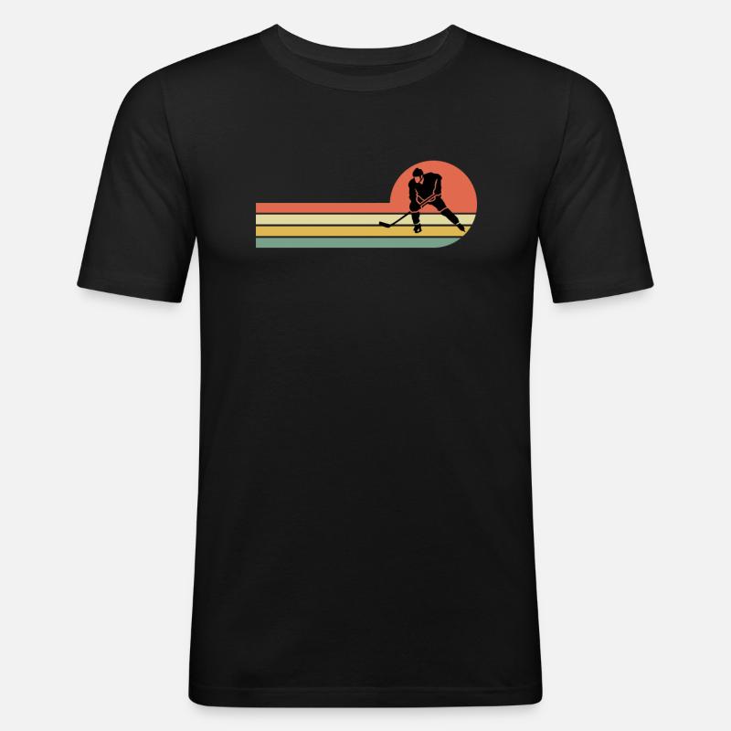 Retro Eishockey - Männer Slim Fit T-Shirt - Schwarz
