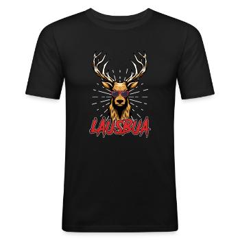 Trachten Shirt Hirsch Geweih Bayern Bier - Männer Slim Fit T-Shirt - Schwarz - Vorne - Nik (191cm)