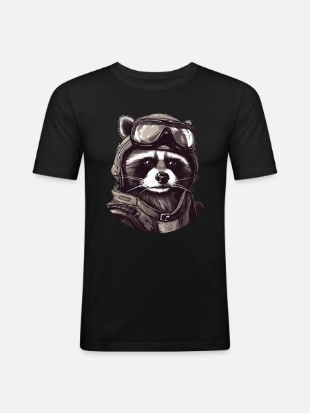 Waschbär Pilot - Männer Slim Fit T-Shirt - Schwarz