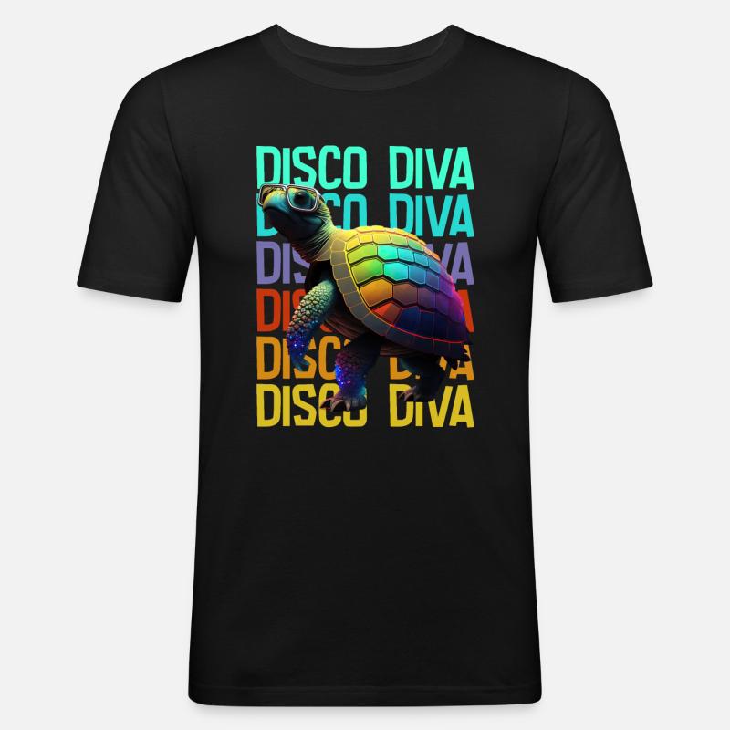 Turtle Disco Diva - Männer Slim Fit T-Shirt - Schwarz
