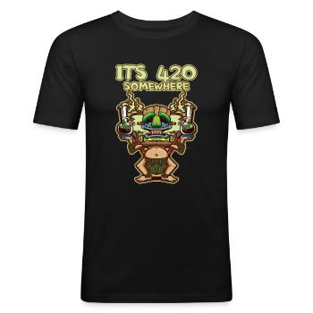 It's 420 Somewhere Cannabis Weed Smoking THC Ganja - Men's Slim Fit T-Shirt - black - Front - Nik (191cm)