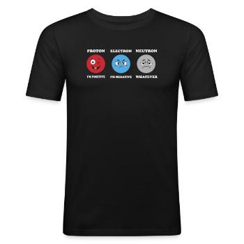 Proton Électrons -Neutron -Blagues Science Physique - T-shirt près du corps Homme - noir - Devant - Nik (191cm)
