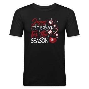 Jesus is the reason for the seasonal - Men's Slim Fit T-Shirt - black - Front - Nik (191cm)