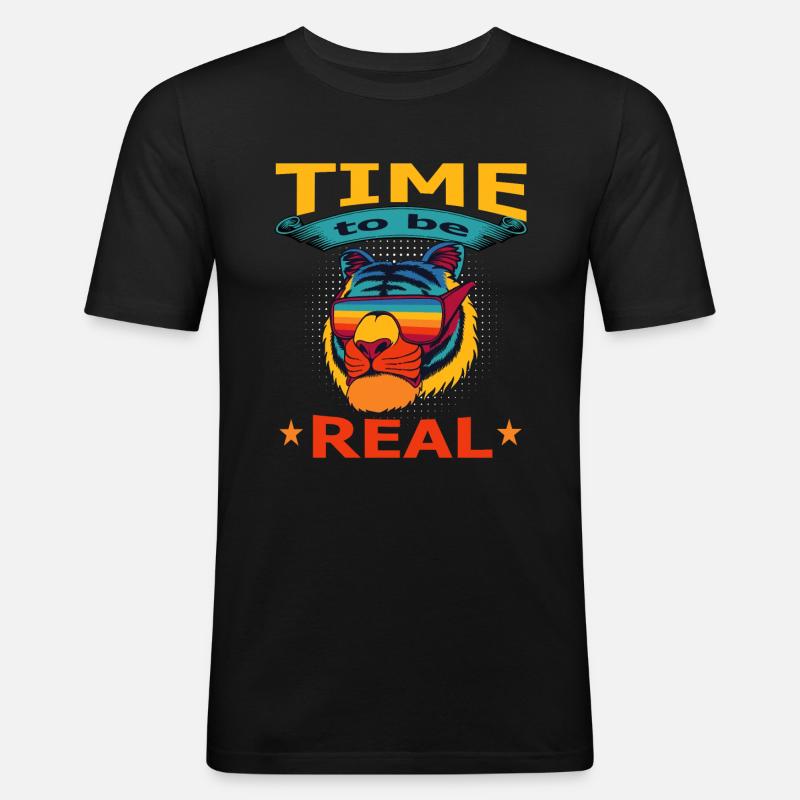 Zeit, Echte Regenbogenwildbrille Zu Sein - Männer Slim Fit T-Shirt - Schwarz