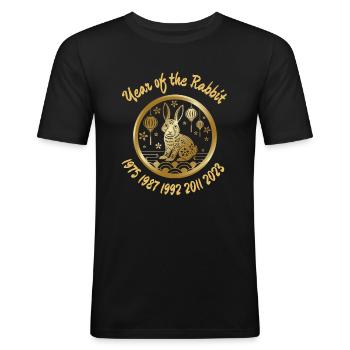 Année du Lapin 2023 Nouvel An chinois - T-shirt près du corps Homme - noir - Devant - Nik (191cm)
