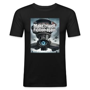 Orwell fliegedne Kamera - Männer Slim Fit T-Shirt - Schwarz - Vorne - Nik (191cm)