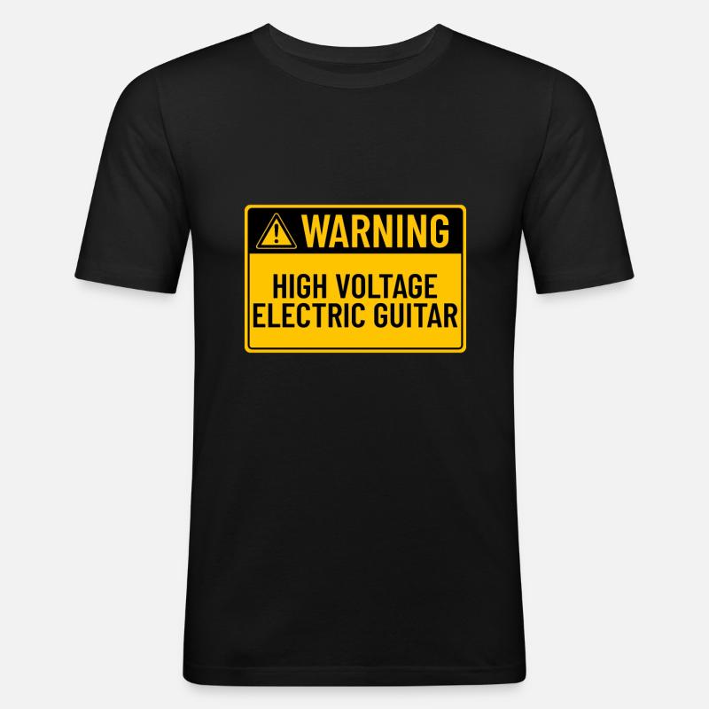 Warnung: Hochspannungs-E-Gitarre - Männer Slim Fit T-Shirt - Schwarz