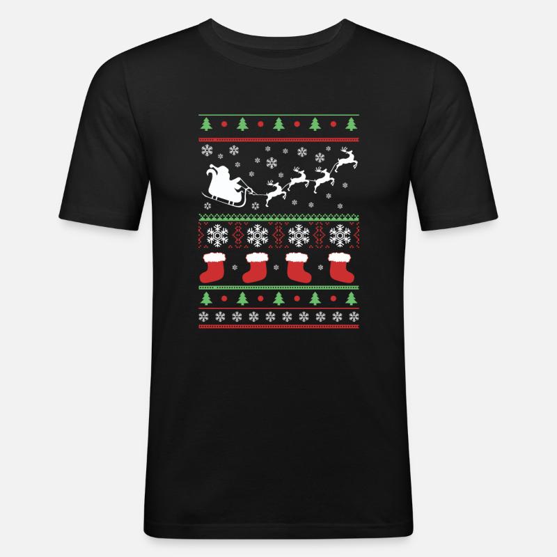 NOËL XMAS NOËL PULLI - T-shirt près du corps Homme - noir
