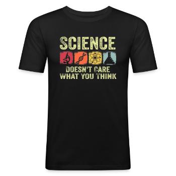 Science Doesn't Care What You Think retro - T-shirt près du corps Homme - noir - Devant - Nik (191cm)