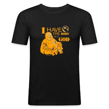 I Have the body of a God Buddha Design - Männer Slim Fit T-Shirt - Schwarz - Vorne - Nik (191cm)