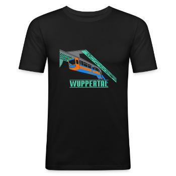 Wuppertal Schwebebahn - Männer Slim Fit T-Shirt - Schwarz - Vorne - Nik (191cm)