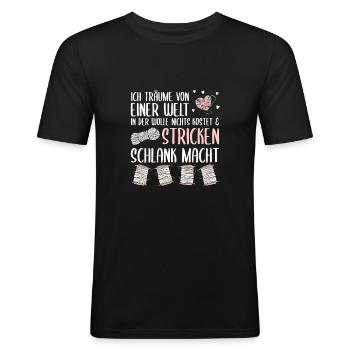 Stricken macht schlank, Stricken Geschenk - Männer Slim Fit T-Shirt - Schwarz - Vorne - Nik (191cm)