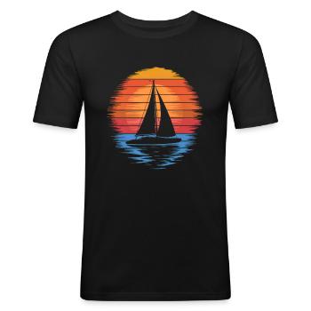 Voilier rétro Catamaran à voile vintage marin - T-shirt près du corps Homme - noir - Devant - Nik (191cm)