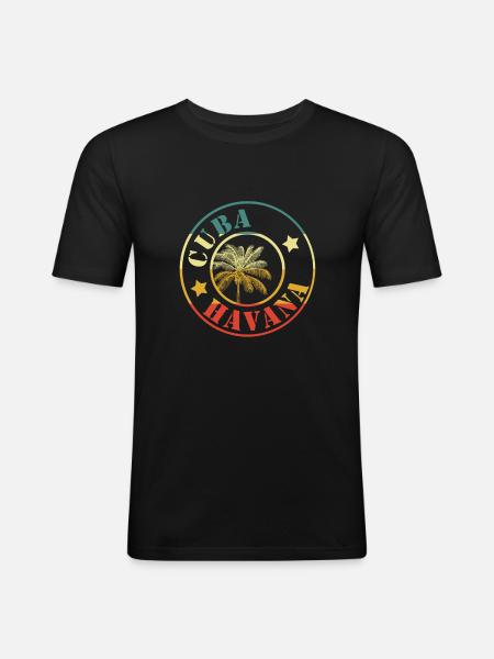 cuba habana retro circle - Männer Slim Fit T-Shirt - Schwarz