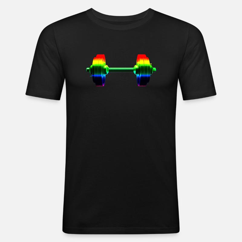 Regenbogen Hantel - Männer Slim Fit T-Shirt - Schwarz