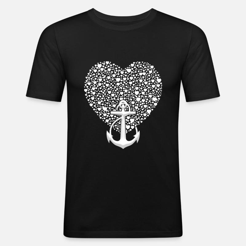 Anker Mit Herz Küste Seefahrt - Männer Slim Fit T-Shirt - Schwarz