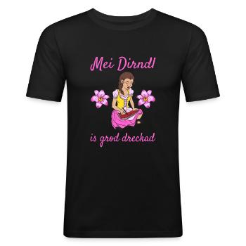 Damen Dirndl Ersatz Trachten Ersatz Bluse Kirmes - Männer Slim Fit T-Shirt - Schwarz - Vorne - Nik (191cm)