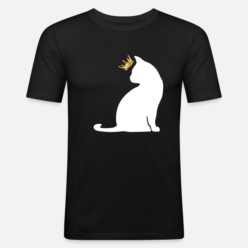 Krone Katze - Männer Slim Fit T-Shirt - Schwarz