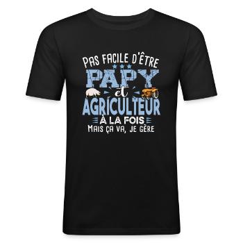 Papy Agriculteur Agriculture Poulailler Poule - T-shirt près du corps Homme - noir - Devant - Nik (191cm)