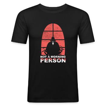 Halloween Vampires are not a morning person - Männer Slim Fit T-Shirt - Schwarz - Vorne - Nik (191cm)