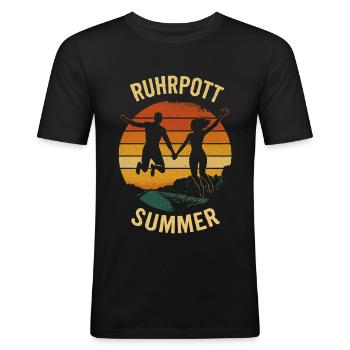 Ruhrgebiet Ruhrpott Sommer Kanal Romantik - Männer Slim Fit T-Shirt - Schwarz - Vorne - Nik (191cm)