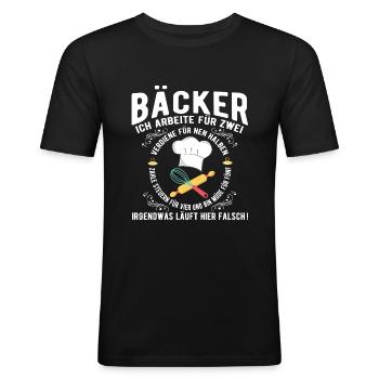 Bäcker Spruch - Männer Slim Fit T-Shirt - Schwarz - Vorne - Nik (191cm)