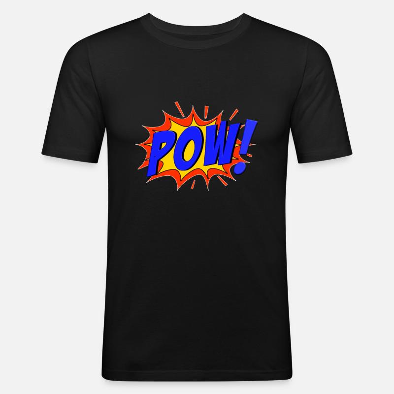 POW Comic Pow! - Männer Slim Fit T-Shirt - Schwarz