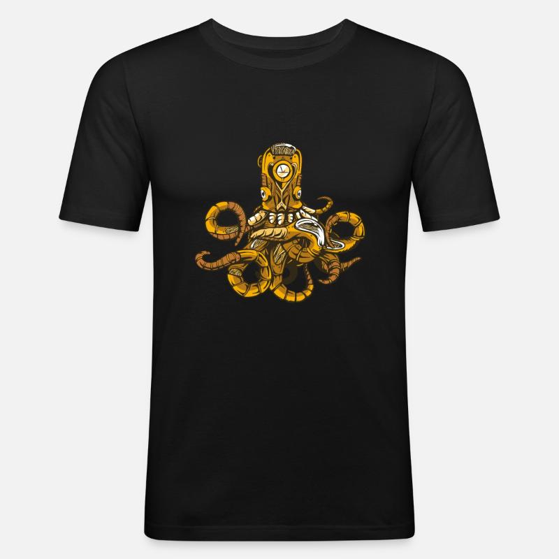 Octopus Steampunk - Männer Slim Fit T-Shirt - Schwarz