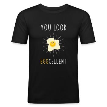 Oeufs Jeu de mots - T-shirt près du corps Homme - noir - Devant - Nik (191cm)