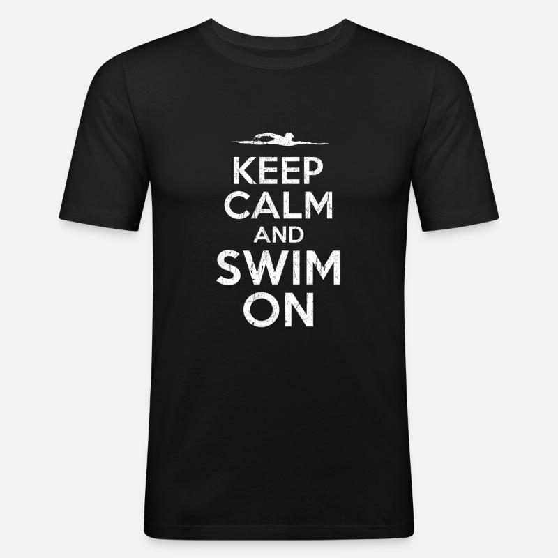 Keep Calm Swim - Männer Slim Fit T-Shirt - Schwarz