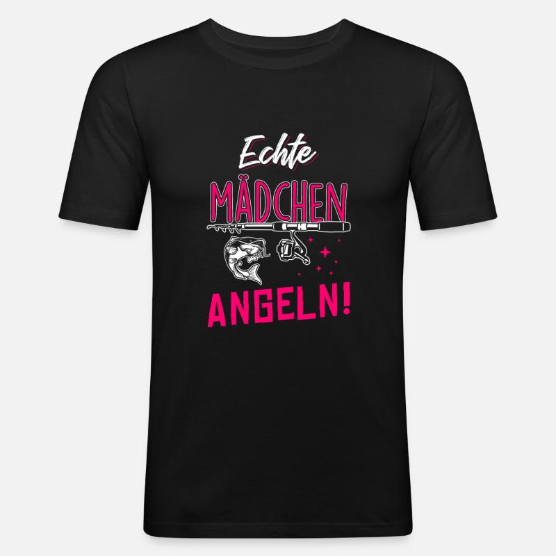 Echte Mädchen Angeln - Männer Slim Fit T-Shirt - Schwarz