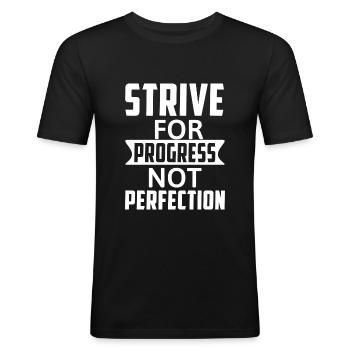 Viser le progrès et non la perfection - Motivation - T-shirt près du corps Homme - noir - Devant - Nik (191cm)