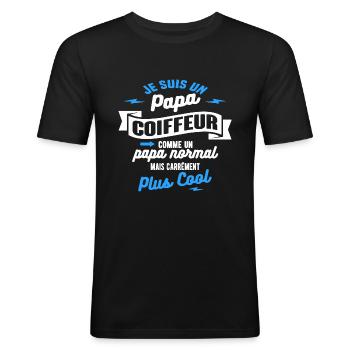 papa coiffeur mais plus cool - T-shirt près du corps Homme - noir - Devant - Nik (191cm)