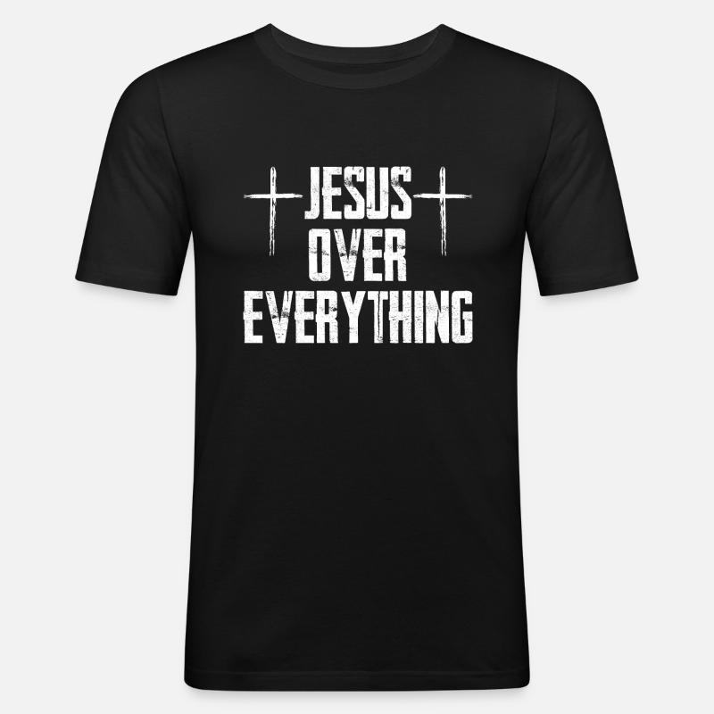 Jesus Over Everything - Männer Slim Fit T-Shirt - Schwarz