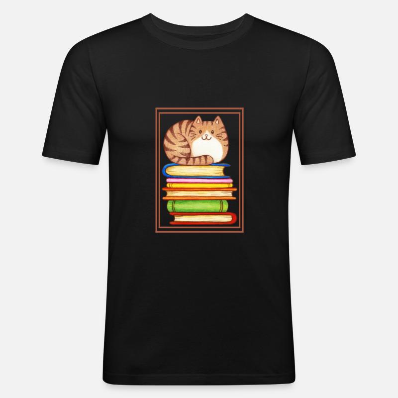 Lehrer-Lesebuch Cat Silence Read - Männer Slim Fit T-Shirt - Schwarz