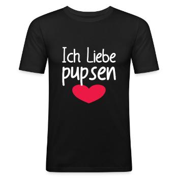 Ich Liebe Pupsen - Männer Slim Fit T-Shirt - Schwarz - Vorne - Nik (191cm)
