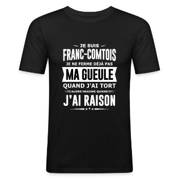 Franc comtois je ferme pas ma gueule franche comté - T-shirt près du corps Homme - noir - Devant - Nik (191cm)