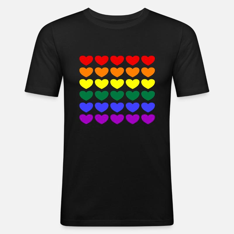 Rainbow Hearts - Männer Slim Fit T-Shirt - Schwarz