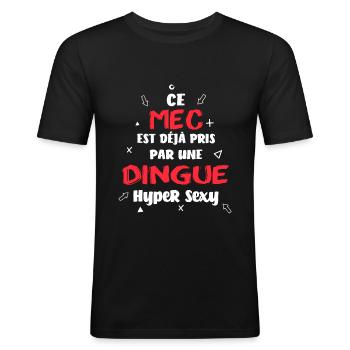 Ce mec est déjà pris par une dingue hyper sexy - T-shirt près du corps Homme - noir - Devant - Nik (191cm)
