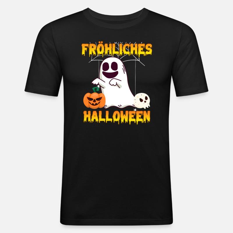 Happy Halloween Geist - Männer Slim Fit T-Shirt - Schwarz