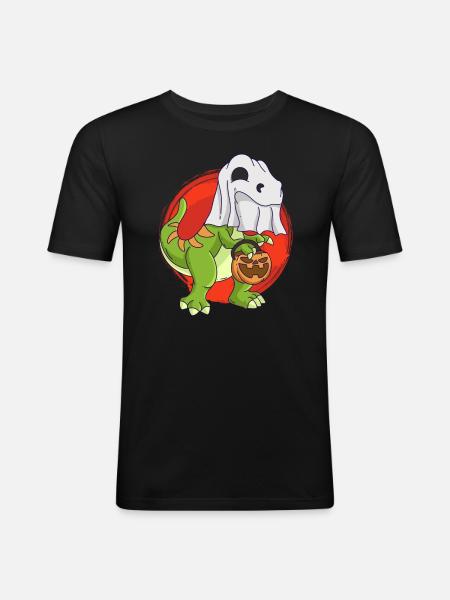 Dinosaur Halloween Ghost - Men's Slim Fit T-Shirt - black
