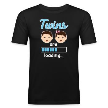 Zwillinge schwanger mit Zwillingen Junge Mädchen - Männer Slim Fit T-Shirt - Schwarz - Vorne - Nik (191cm)